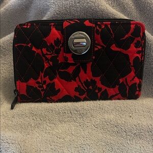 Vera Bradley Black and Red Floral Turlock Large Wallet